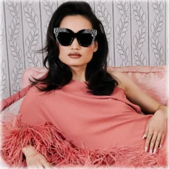 Linda Farrow - Dunaway Oversized Sunglasses in Black Crystals - LFL1049C16SUN - Linda Farrow Eyewear - Avvenice