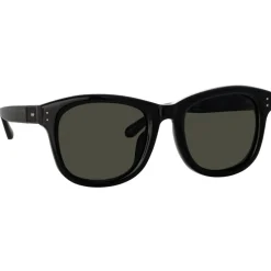 Linda Farrow - Edson D-Frame Sunglasses in Black and Nickel - LFL1385C6SUN - Linda Farrow Eyewear - Avvenice