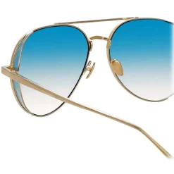 Linda Farrow - Elgin Aviator Sunglasses in Light Gold Blue - LFL792C8SUN - Linda Farrow Eyewear - Avvenice