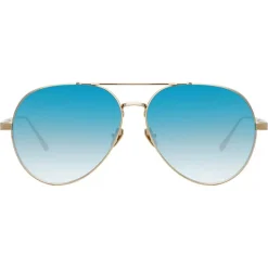 Linda Farrow - Elgin Aviator Sunglasses in Light Gold Blue - LFL792C8SUN - Linda Farrow Eyewear - Avvenice