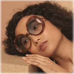 Linda Farrow - Ellen Round Sunglasses in Brown - LFL1172C3SUN - Linda Farrow Eyewear - Avvenice