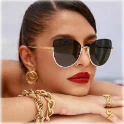 Linda Farrow - Eloise Cat Eye Sunglasses in Black Yellow Gold - LFL1336C6OPT - Linda Farrow Eyewear - Avvenice
