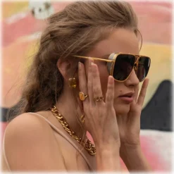Linda Farrow - Enzo Aviator Sunglasses in Yellow Gold - LFL1393C1SUN - Linda Farrow Eyewear - Avvenice