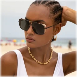 Linda Farrow - Enzo Aviator Sunglasses in Nickel - LFL1393C2SUN - Linda Farrow Eyewear - Avvenice