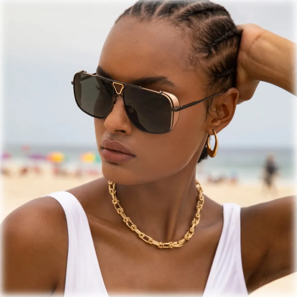 Linda Farrow - Enzo Aviator Sunglasses in Nickel - LFL1393C2SUN - Linda Farrow Eyewear - Avvenice