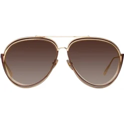 Linda Farrow - Francisco Aviator Sunglasses in Light Gold - LFL1410C3SUN - Linda Farrow Eyewear - Avvenice