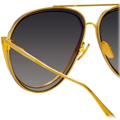 Linda Farrow - Francisco Aviator Sunglasses in Yellow Gold - LFL1410C2SUN - Linda Farrow Eyewear - Avvenice