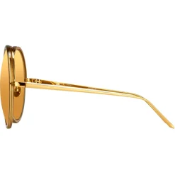 Linda Farrow - Kew Round Sunglasses in Dew Gold - LFL457C13SUN - Linda Farrow Eyewear - Avvenice