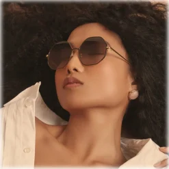 Linda Farrow - Leif Oversized Sunglasses in Yellow Gold Brown - LFL1148C4SUN - Linda Farrow Eyewear - Avvenice