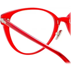 Linda Farrow - Linear Arch Cat Eye Optical Glasses in Crimson - LF26C6OPT - Linda Farrow Eyewear - Avvenice