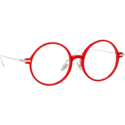 Linda Farrow - Linear Savoye Round Optical Glasses in Crimson - LF09C6OPT - Linda Farrow Eyewear - Avvenice
