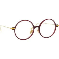 Linda Farrow - Linear Savoye Round Optical Glasses in Burgundy - LF09C4OPT - Linda Farrow Eyewear - Avvenice