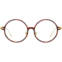 Linda Farrow - Linear Savoye Round Optical Glasses in Tortoiseshell - LF09C3OPT - Linda Farrow Eyewear - Avvenice