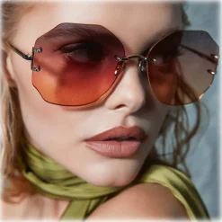 Linda Farrow - Lisette Oversized Sunglasses in Light Gold - LFL1314C3SUN - Linda Farrow Eyewear - Avvenice