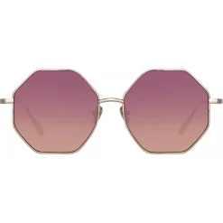 Linda Farrow - Llanas Hexagon Sunglasses in Light Gold Wine - LFL1253C7SUN - Linda Farrow Eyewear - Avvenice