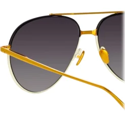 Linda Farrow - Marcelo Aviator Sunglasses in Black Cream - LFL1421C3SUN - Linda Farrow Eyewear - Avvenice