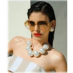 Linda Farrow - Margot Hexagon Sunglasses in Honey - LFL1308C5SUN - Linda Farrow Eyewear - Avvenice
