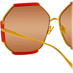 Linda Farrow - Margot Hexagon Sunglasses in Terracotta - LFL1308C5SUN - Linda Farrow Eyewear - Avvenice