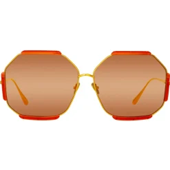 Linda Farrow - Margot Hexagon Sunglasses in Terracotta - LFL1308C5SUN - Linda Farrow Eyewear - Avvenice