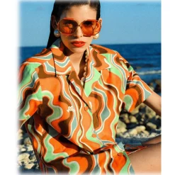Linda Farrow - Margot Hexagon Sunglasses in Terracotta - LFL1308C5SUN - Linda Farrow Eyewear - Avvenice