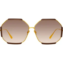 Linda Farrow - Margot Hexagon Sunglasses in Brown - LFL1308C4SUN - Linda Farrow Eyewear - Avvenice