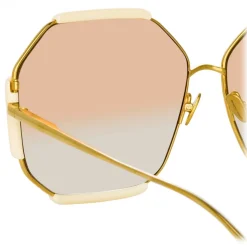 Linda Farrow - Margot Hexagon Sunglasses in Cream - LFL1308C3SUN - Linda Farrow Eyewear - Avvenice