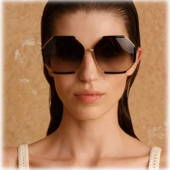 Linda Farrow - Margot Hexagon Sunglasses in Black - LFL1308C1SUN - Linda Farrow Eyewear - Avvenice