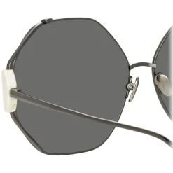 Linda Farrow - Marie Oversized Sunglasses in Nickel Platinum - LFL1089C5SUN - Linda Farrow Eyewear - Avvenice