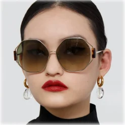 Linda Farrow - Marie Oversized Sunglasses in Yellow Gold Grey - LFL1089C1SUN - Linda Farrow Eyewear - Avvenice