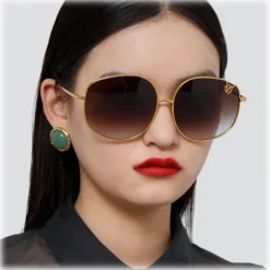 Linda Farrow - Marisa Oversized Sunglasses in Light Gold Brown - LFL1056C4SUN - Linda Farrow Eyewear - Avvenice