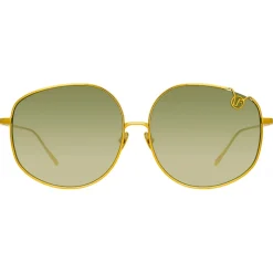 Linda Farrow - Marisa Oversized Sunglasses in Yellow Gold Green - LFL1056C2SUN - Linda Farrow Eyewear - Avvenice