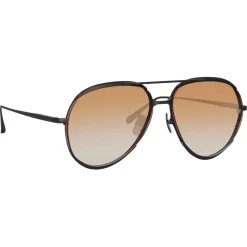 Linda Farrow - Matisse Aviator Sunglasses in Matt Nickel Camel - LFL1207C5SUN - Linda Farrow Eyewear - Avvenice