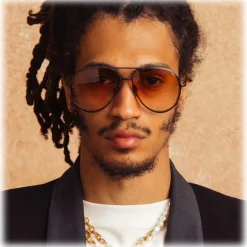 Linda Farrow - Matisse Aviator Sunglasses in Matt Nickel Camel (Men’s) - LFL1207C5SUN - Linda Farrow Eyewear - Avvenice