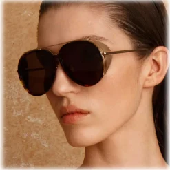 Linda Farrow - Maverick Aviator Sunglasses in Light Gold - LFL1358C2SUN - Linda Farrow Eyewear - Avvenice
