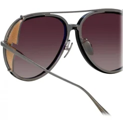 Linda Farrow - Maverick Aviator Sunglasses in White Gold - LFL1358C3SUN - Linda Farrow Eyewear - Avvenice