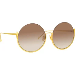 Linda Farrow - Olivia Round Sunglasses in Yellow Gold - LFL1006C1SUN - Linda Farrow Eyewear - Avvenice