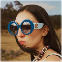 Linda Farrow - Paco Rabanne Donyale Oversized Sunglasses in Blue - LFL1120C6SUN - Linda Farrow Eyewear - Avvenice