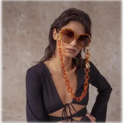 Linda Farrow - Paloma Hexagon Sunglasses in Amber - LFL1415C2SUN - Linda Farrow Eyewear - Avvenice