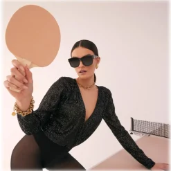 Linda Farrow - Perry D-Frame Sunglasses in Black - LFL1429C1SUN - Linda Farrow Eyewear - Avvenice