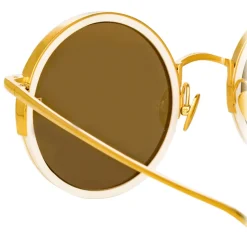 Linda Farrow - Ralph & Russo Watson Round Sunglasses in Cream - LFL1119C6SUN - Linda Farrow Eyewear - Avvenice