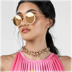 Linda Farrow - Ralph & Russo Watson Round Sunglasses in Cream - LFL1119C6SUN - Linda Farrow Eyewear - Avvenice