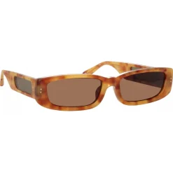 Linda Farrow - Talita Rectangular Sunglasses in Saffron Tortoiseshell - LFL1419C4SUN - Linda Farrow Eyewear - Avvenice