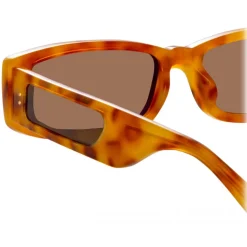 Linda Farrow - Talita Rectangular Sunglasses in Saffron Tortoiseshell - LFL1419C4SUN - Linda Farrow Eyewear - Avvenice