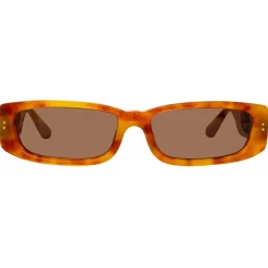 Linda Farrow - Talita Rectangular Sunglasses in Saffron Tortoiseshell - LFL1419C4SUN - Linda Farrow Eyewear - Avvenice