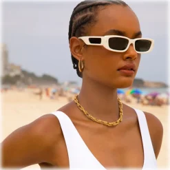 Linda Farrow - Talita Rectangular Sunglasses in White - LFL1419C3SUN - Linda Farrow Eyewear - Avvenice