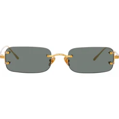 Linda Farrow - Taylor Rectangular Sunglasses in Yellow Gold Green - LFL1131C9SUN - Linda Farrow Eyewear - Avvenice