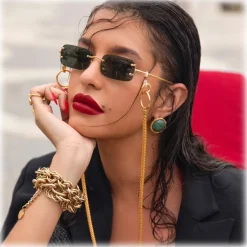 Linda Farrow - Taylor Rectangular Sunglasses in Yellow Gold Green - LFL1131C9SUN - Linda Farrow Eyewear - Avvenice