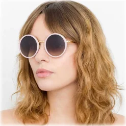 Linda Farrow - Tracy Round Sunglasses in Cameo Pink - LFL239C69SUN - Linda Farrow Eyewear - Avvenice