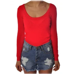 Liu Jo - Fitted Top with Boat Neckline - Red - Made in Italy - Luxury Exclusive Collection - Avvenice