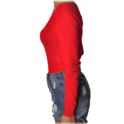 Liu Jo - Fitted Top with Boat Neckline - Red - Made in Italy - Luxury Exclusive Collection - Avvenice